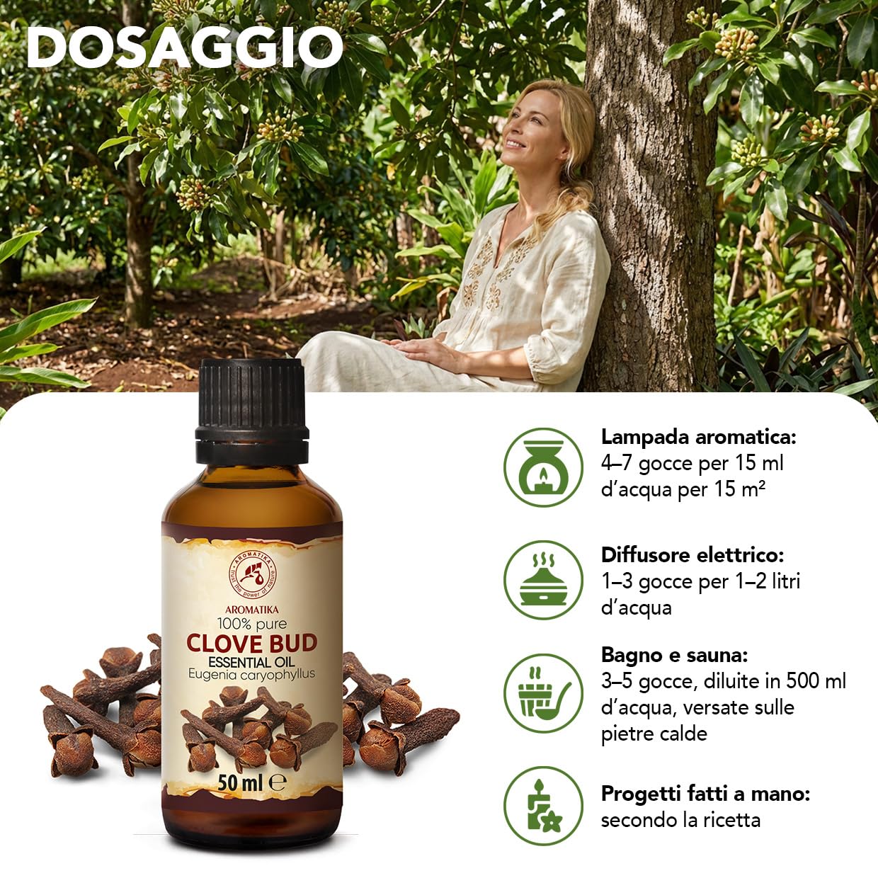Olio Essenziale di Chiodi di Garofano 50 ml - Eugenia Caryophyllus - Naturale e Puro - Olio essenziali per Diffusori - Aroma per la Casa - Saponi e Candele - Profumo di lunga durata - Aromaterapia