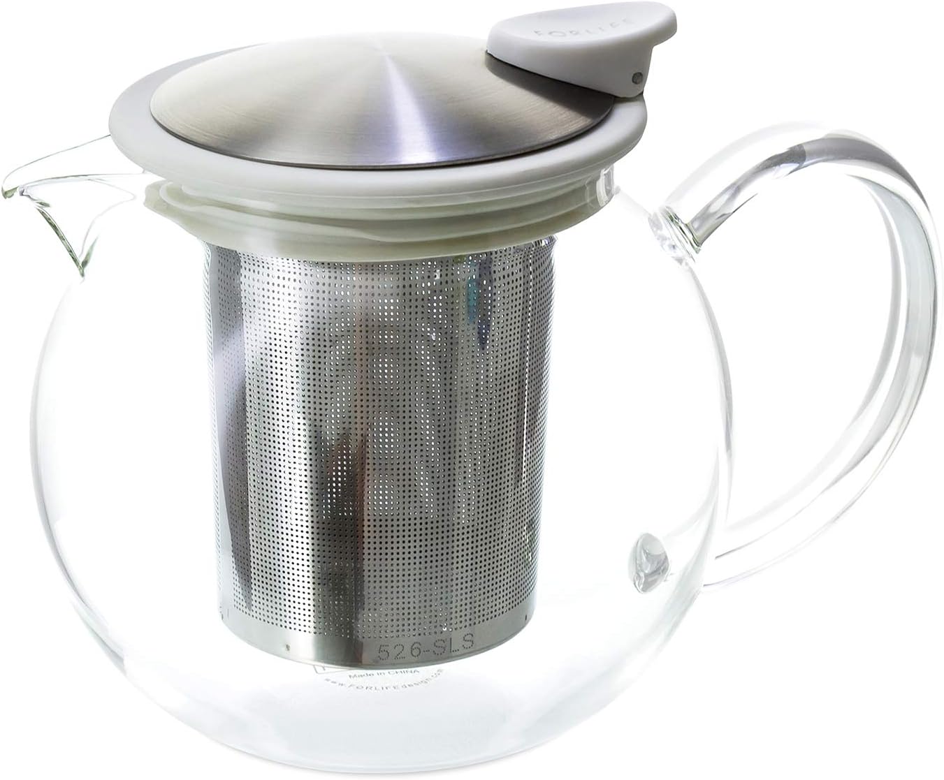 FORLIFE Bola Glass Teapot with Basket Infuser, 25oz./750ml