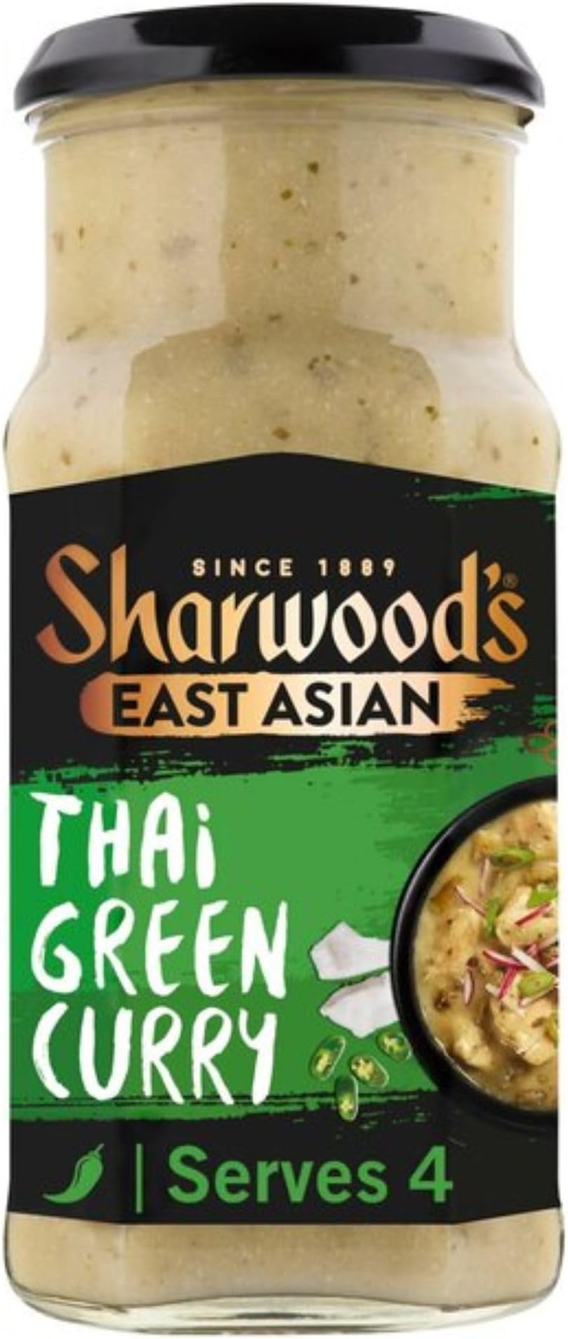 Sharwood's Thai Green Curry Sauce – Coconut Milk, Lemongrass & Green Chilli, Mild Thai Blend, 415 g Jar (Pack of 1)