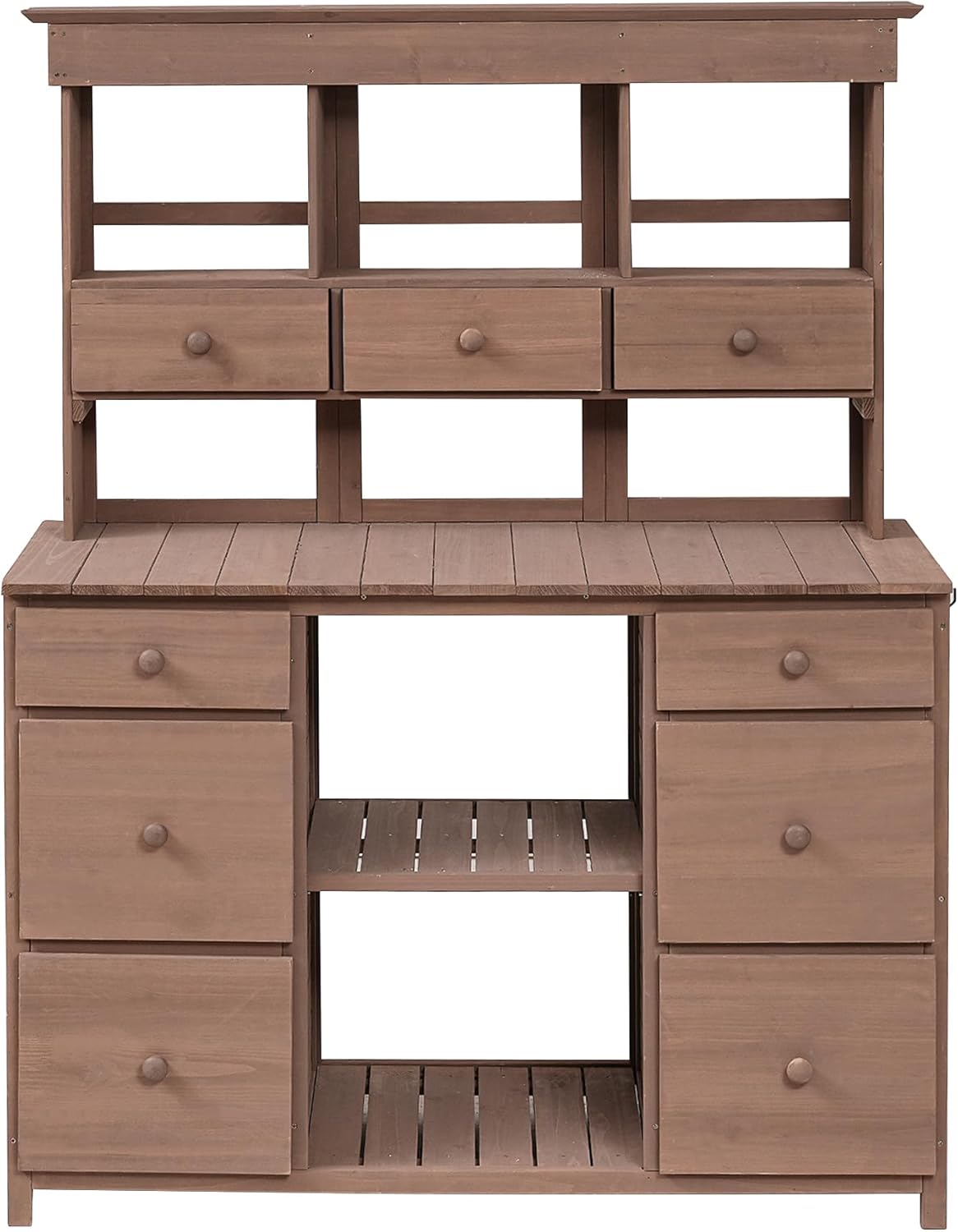 Garden Potting Bench Table,Rustic & Modern Design, Multiple Drawers & Shelves for Storage, Brown