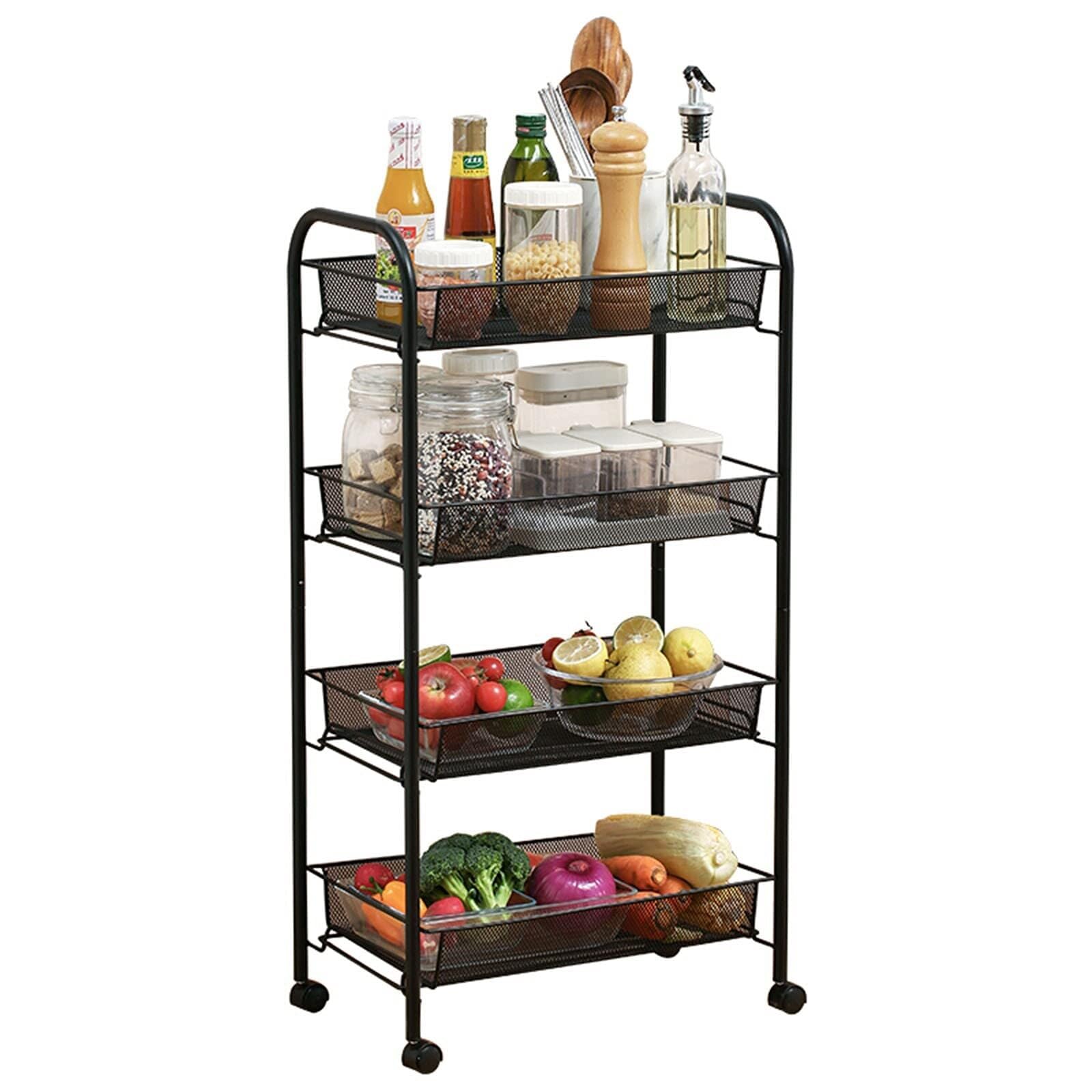 Carro De Cocina Carrito De 4 Niveles con Ruedas, Servicio, Almacenamiento Metal para Cocina, Estante para El Hogar, Organizador para Baño Multiuso Carrito
