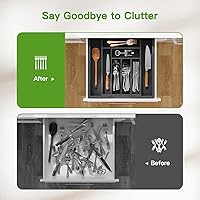 Vista 6 de Pipishell - Organizador de Cajones Extensible de Bambú para Soporte de Utensilios, Bandeja de Cubiertos Ajustable, Organizador de Divisores