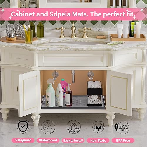 Miniatura 4 de Tapete para debajo del fregadero para gabinete de 34 x 22 pulgadas, tapete impermeable de silicona, forro de gabinete de cocina con capacidad para