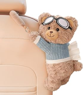 Car Tissue Holder - 13.78 Inch Cute Bear Seatback Tissue Box | Soft Plush | Plush Car Napkin Holder Fits Trucks SUV MPV Commercial Vehicles Rear Car Seat Bedroom