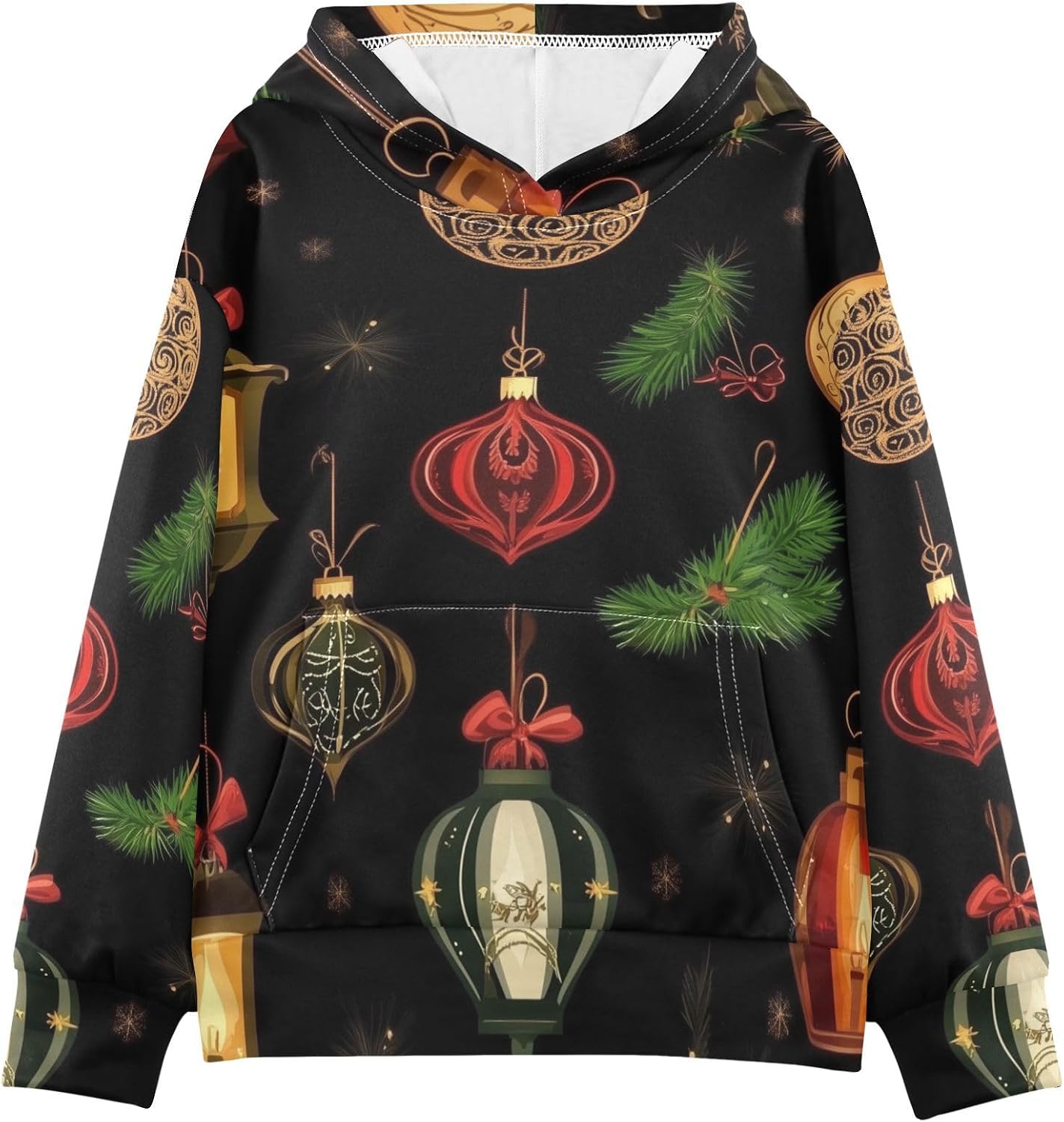 ZZXXB Christmas Lamps Kids Sweatshirts Boys Girls Hooded Kangaroo Pocket Pullover Tops XS-XXL