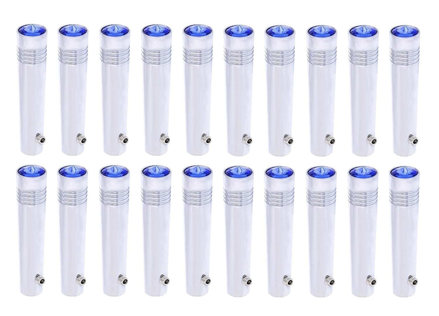 (Set/20) Blue Crystal Diamond Jewel Toggle Switch Extensions 2-1/4" Long Chrome Metal Compatible with Peterbilt