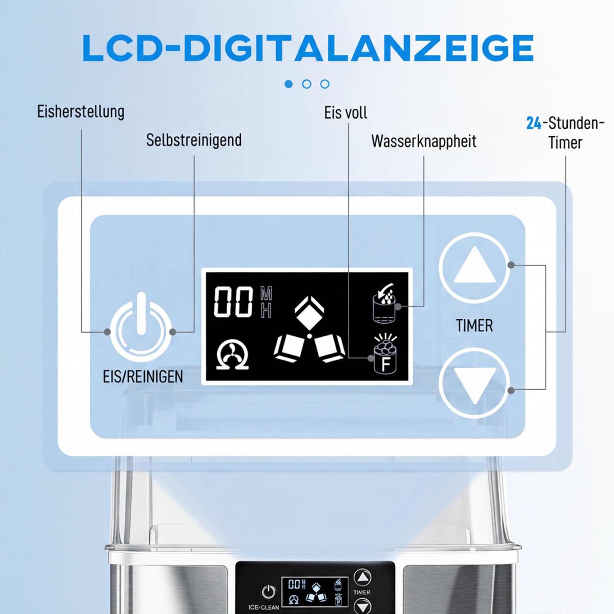 HOMCOM Eiswürfelmaschine Edelstahl Ice Maker 20kg/24h Eiswürfeln | 2,1L Wassertank, 24 Nugget pro Durchgang, Selbstreinigender Eiswürfelbereiter, Eisschaufel und Korb, Für Küche Büro Party