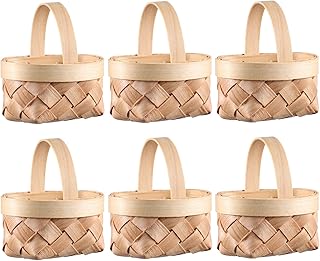 6pcs Mini Woven Baskets with Handles Wedding Party Favors Candy Gift Basket Chip Handwoven Wood Storage Basket Crafts
