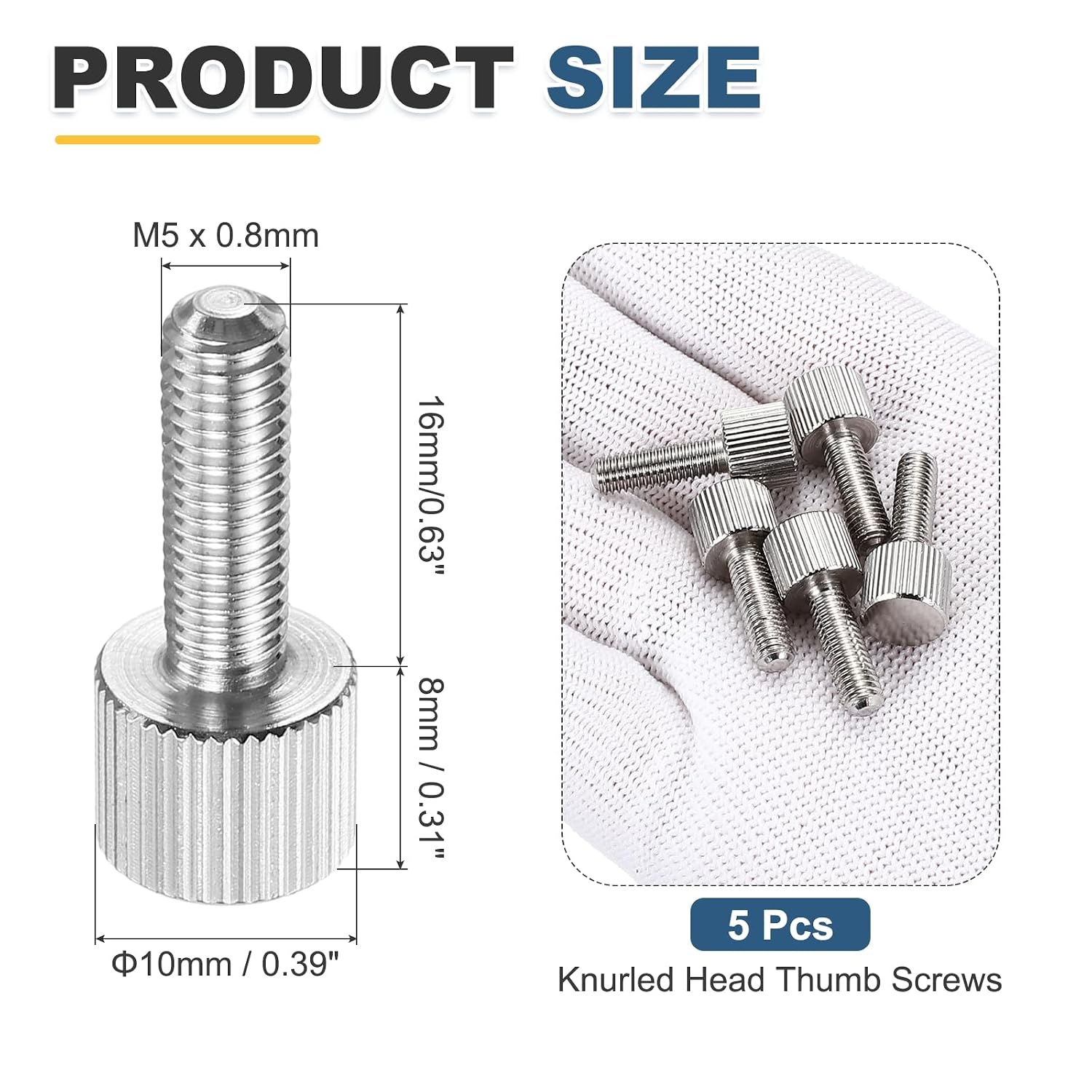 MECCANIXITY 5 Pcs M5 x 16mm Knurled Thumb Screws, 304 Stainless Steel Flat Head Knurled Fully Threaded Thumbscrew Bolts Fasteners for Home, Electronic, Machine