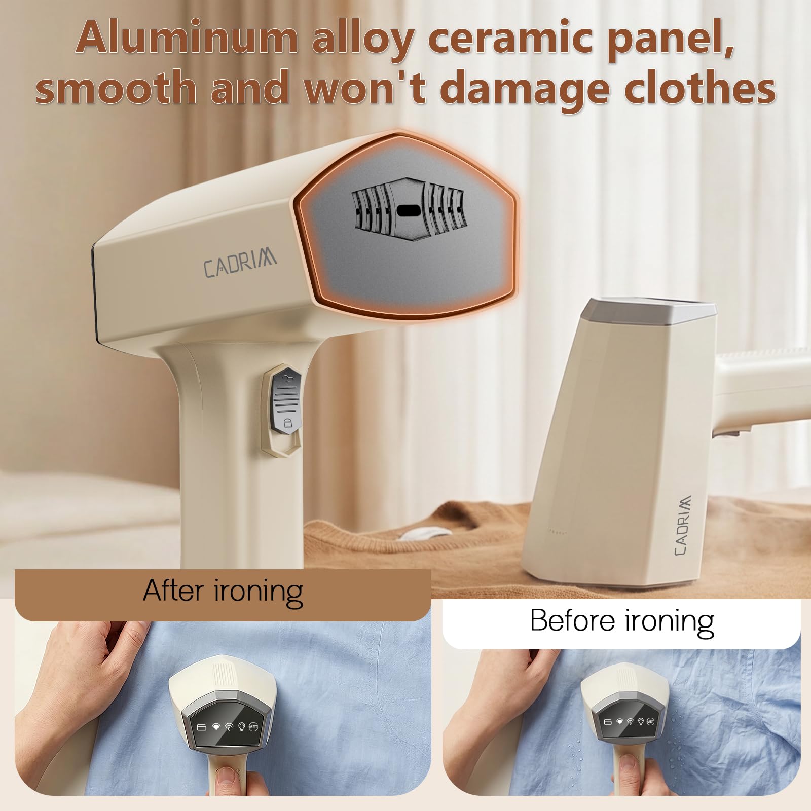 Cadrim Steamer - Ferro da stiro a vapore, 2000 W, serbatoio dell'acqua da 350 ml, portatile, con 3 livelli di vapore, ferro da stiro da viaggio per casa, ufficio, viaggi (bianco)