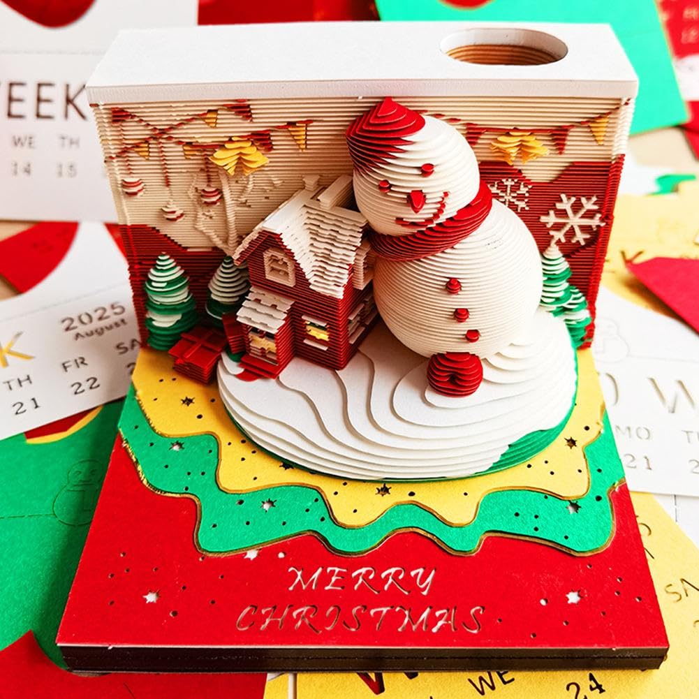 Calendrier 3D 2026 Bonhomme De Neige De Noël - Calendrier De Bureau Effaçable, Modèle Papier 3D à Construire - Décoration Hivernale Et Cadeau Créatif