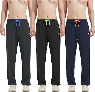 Men’s Athletic Pants with Zipper Pockets Open Bottom Lightweight Sweatpants, for Workout, Running, Gym, Training