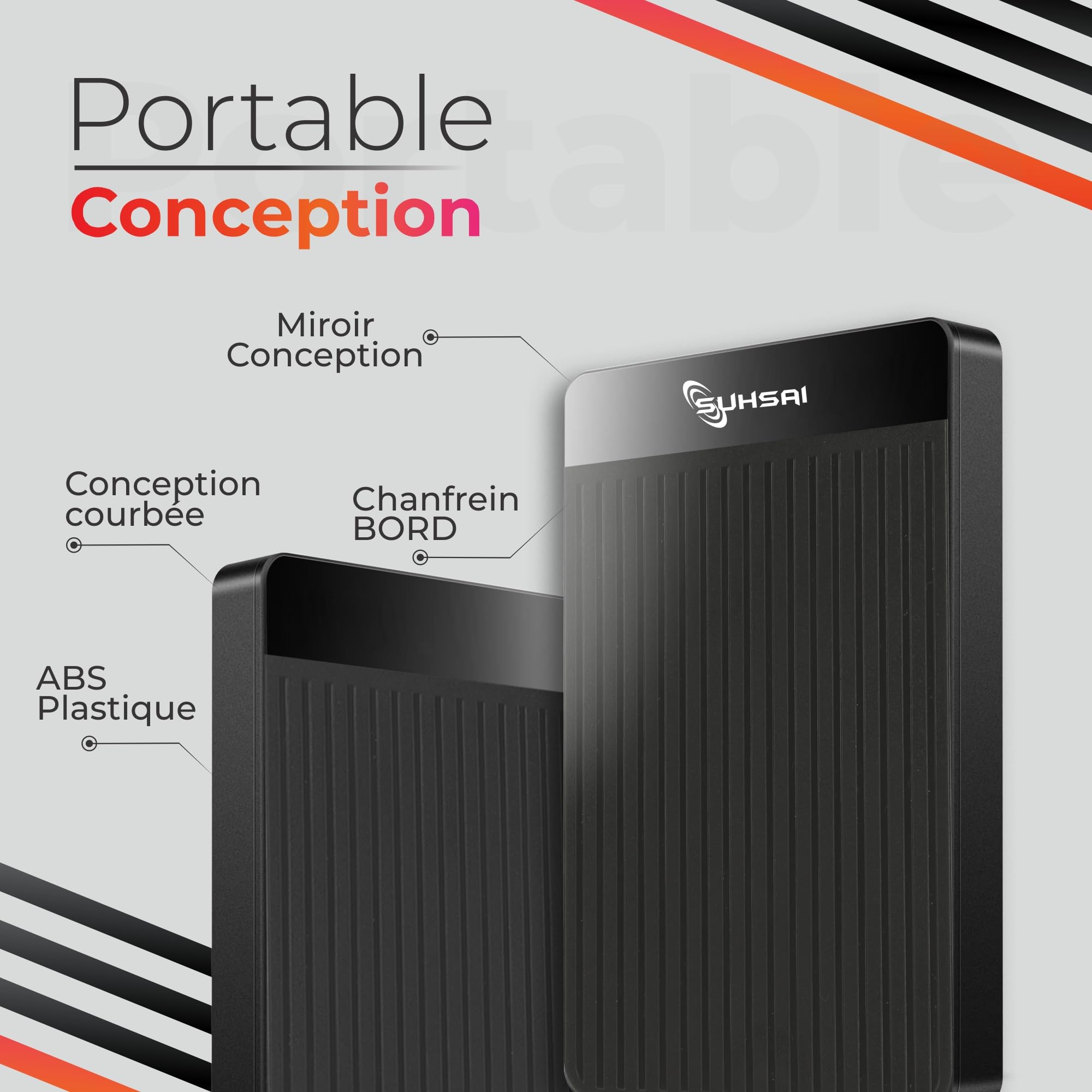 SUHSAI Disque Dur Externe Portable 1 to, 2,5 Pouces, USB-C pour PC - Noir | Disque dur de sauvegarde ultra-fin compatible avec MacBook, ordinateur portable, ordinateur de bureau et Chromebook