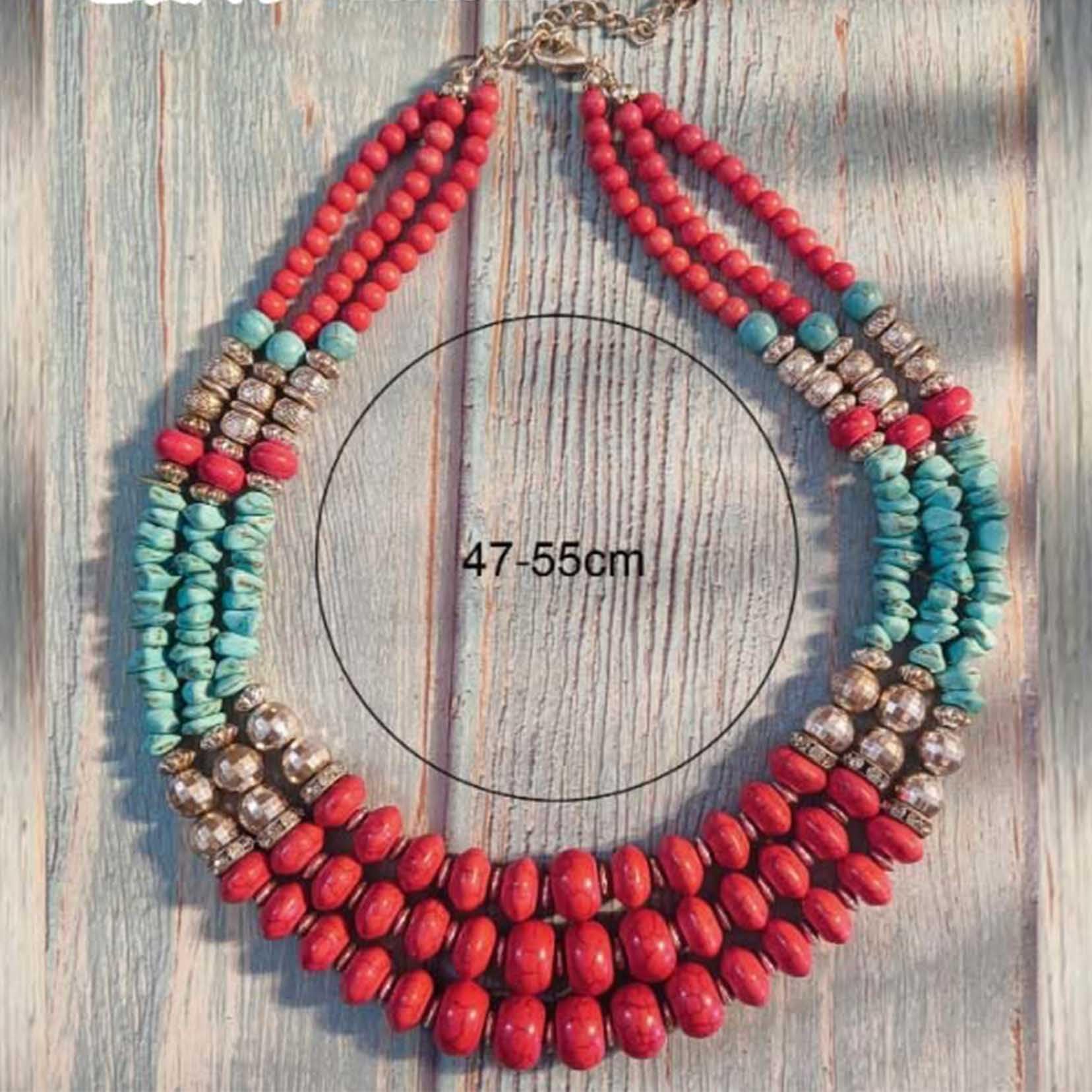 Red Multi-Layer Bead Collana Bohemian Style Triple Layered Collana Chunky Ciondolo Perline Etniche Choker Multi Strand Collana per Le Donne Red
