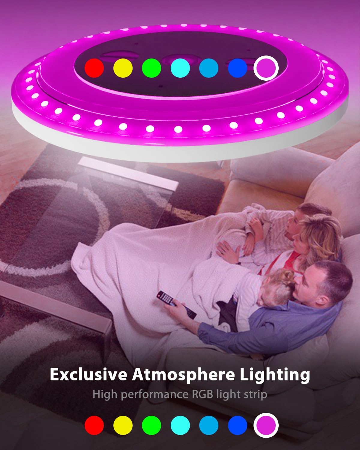 zemty LED Deckenleuchte Dimmbar 59CM, 50W RGB Deckenlampe mit Fernbedienung, Badezimmer Lampe Wasserfest, Flach Badlampe Decke für Bad Kinderzimmer Schlafzimmer Wohnzimmer