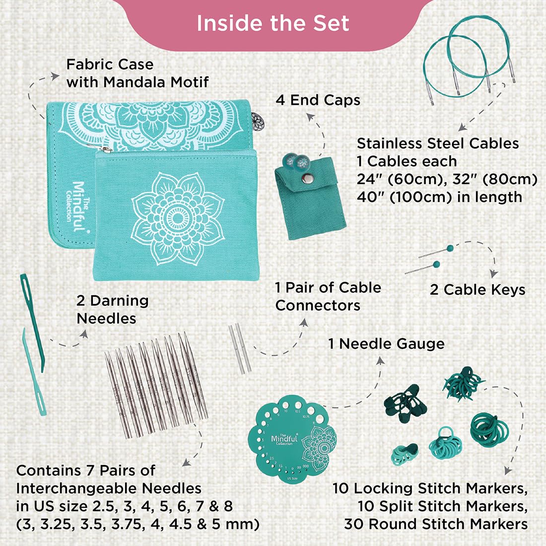 Zestaw drutów wymiennych KnitPro Mindful The Hope Set / 3-5 mm / 7 par drutów / 36304
