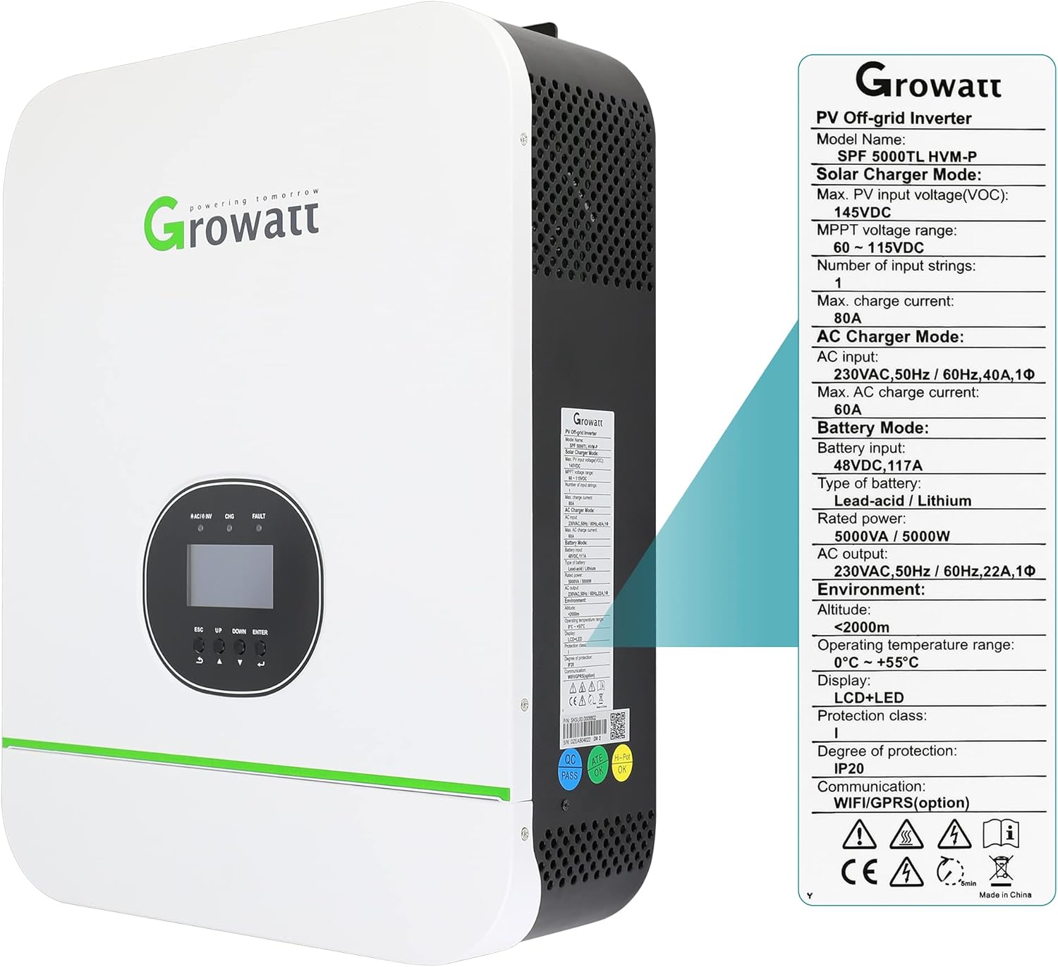 Detailed specifications from the inverter's side label