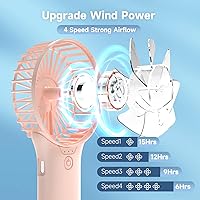 Vista 9 de QQT Mini Handheld Fan,4 Speed Adjustable Portable Battery Operated Fans,USB Rechargeable Desk Fan with Mirror,Max 20 Hrs Hand Fan For Travel Office