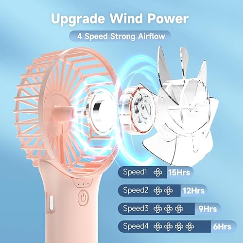 Miniatura 3 de QQT Mini Handheld Fan,4 Speed Adjustable Portable Battery Operated Fans,USB Rechargeable Desk Fan with Mirror,Max 20 Hrs Hand Fan For Travel Office