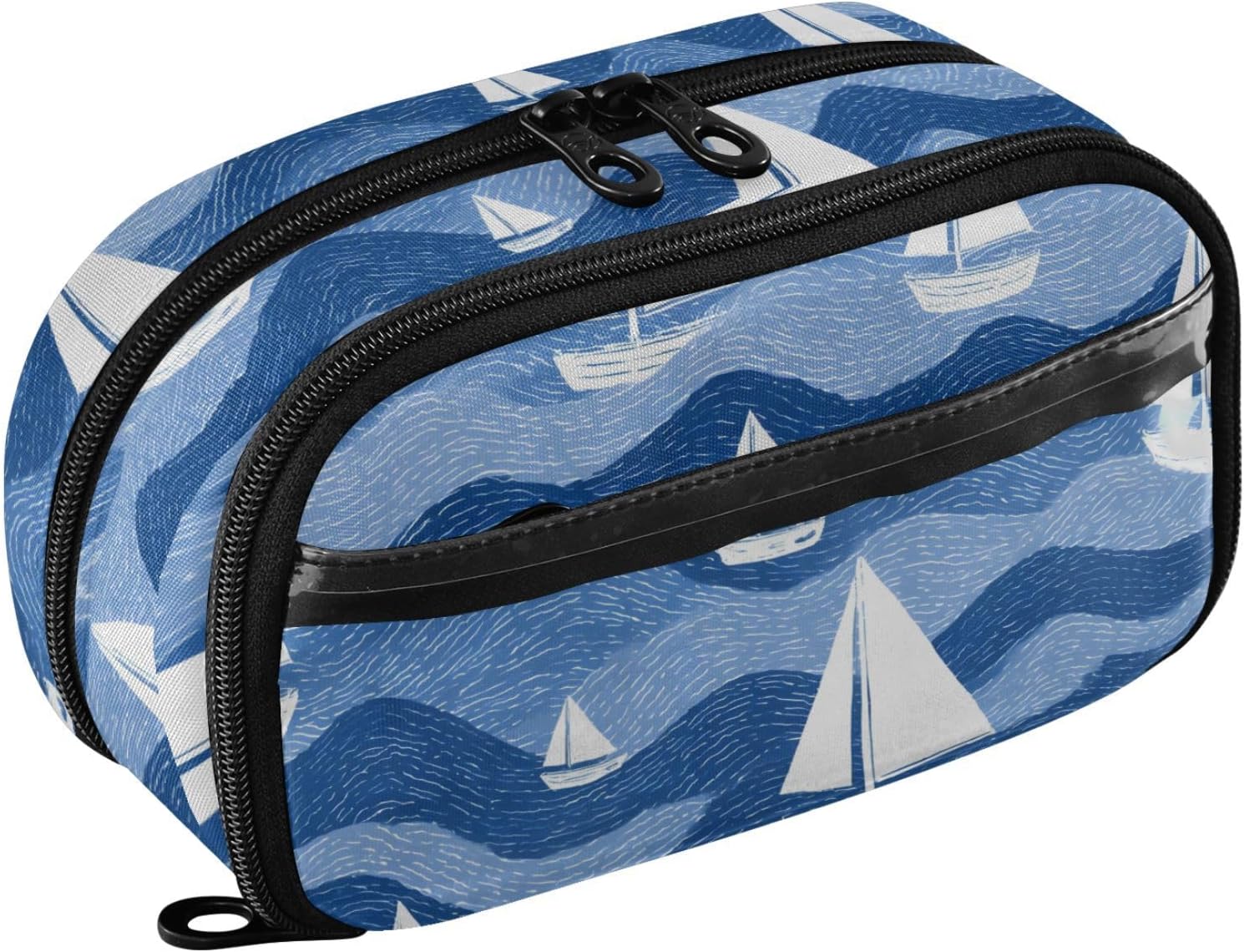 ALAZA White Boat Sea Pattern Large Capacity Pencil Case, Aesthetic Stationery Organizer Bag with Clear PVC Window, High Capacity Pen Pouch with Dividers for School Office Travel