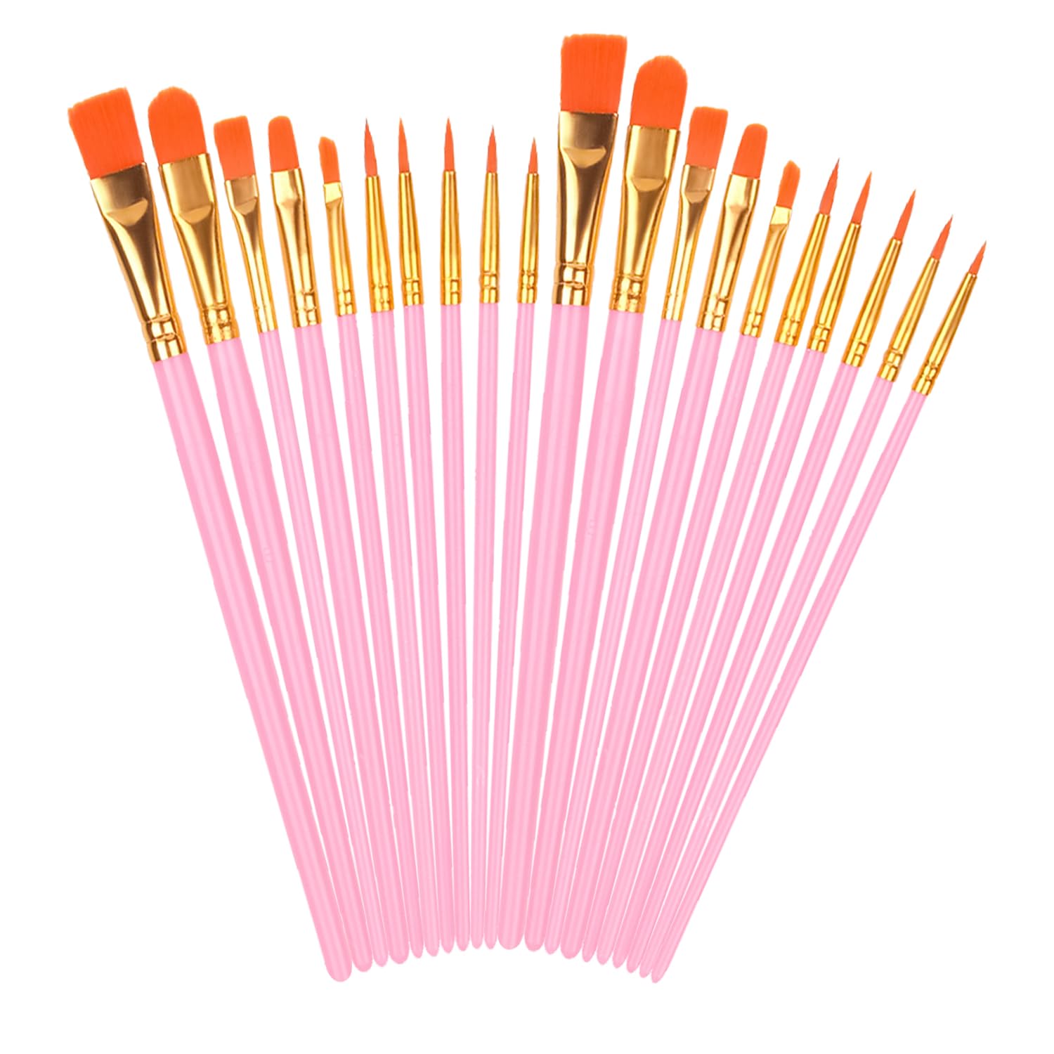 Paint Brushes Set, 20pcs Nylon Hair Acrylic Paint Brushes and Watercolor Brushes, Soft Bristles Paint Brushes for Beginners, Ideal for Rock, Face, Nail Art and DIY Crafts (Pink)