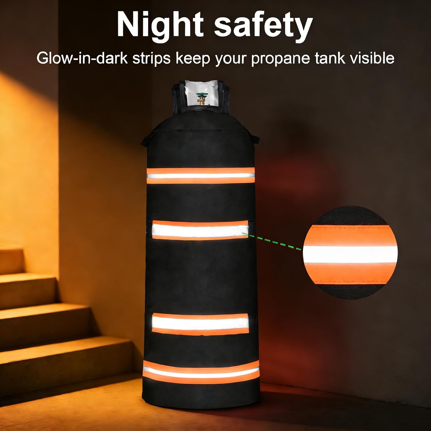 100 lb Propane Tank Insulated Cover with Reflective Strip - 1200D Heavy Duty Orange Weatherproof Protector for Outdoor 100 Pound Propane Tank, RV/Camping/Patio Accessories