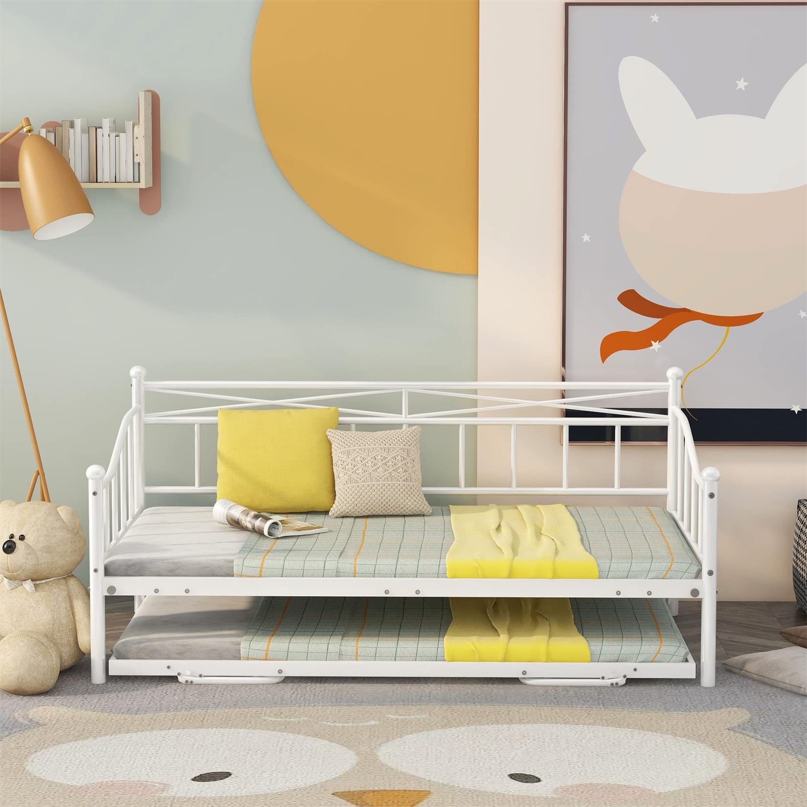 Metal Daybed with Trundle HeavyDuty Day Bed with Pop Up Trundle for