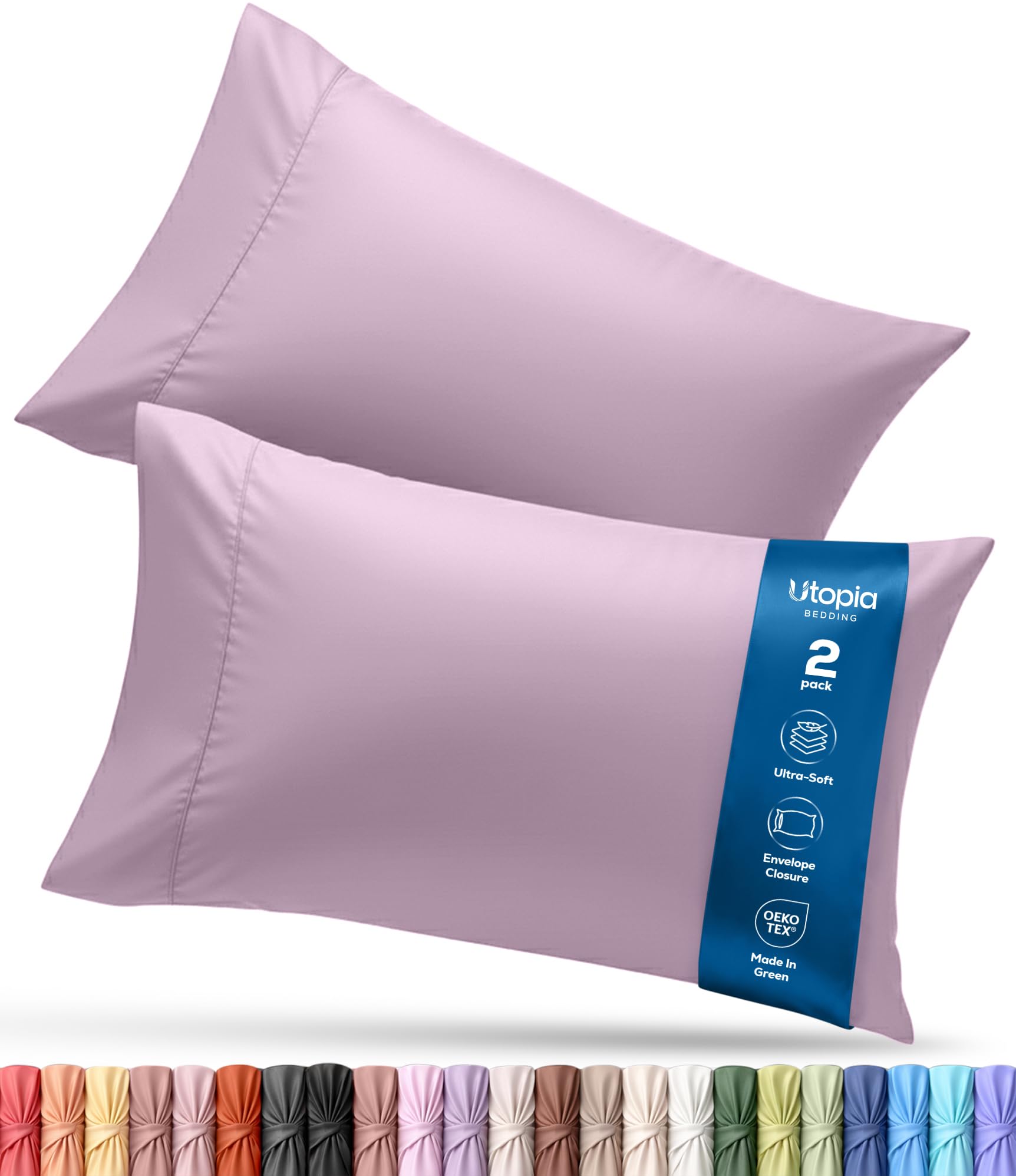 Utopia Bedding King Pillow Cases, 2 Pack, Envelope Closure, Brushed Microfiber, 20x40 in, Lavender