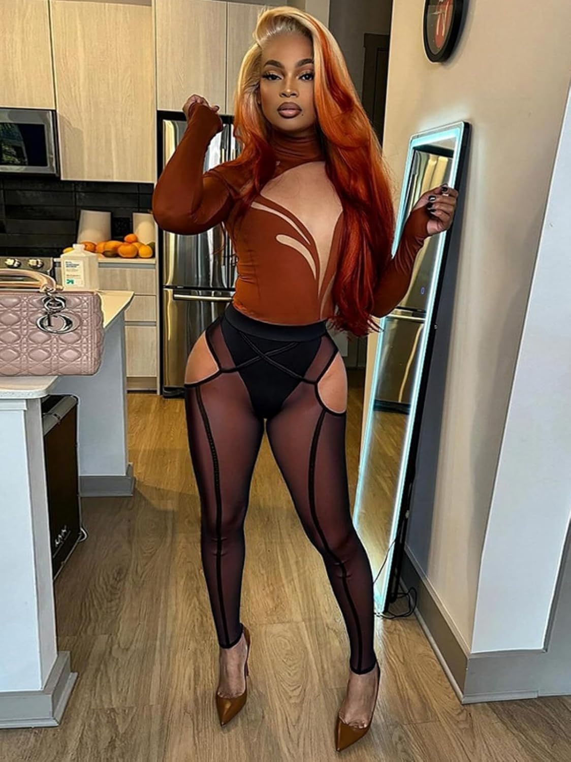 Atyfuniby Womens Leggings High Waisted - Sexy Skinny Mesh See Through Pants Party Clubwear - Image 4