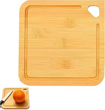 1 Pack Mini Bamboo Chopping Board,  Small Wooden Cutting Board  with Juice Groove,  Lightweight Cheese Board  and  Bread Board  for  Baby Food Prep, Kitchen, Dormitory, Camping 18x18x1cm, Natural