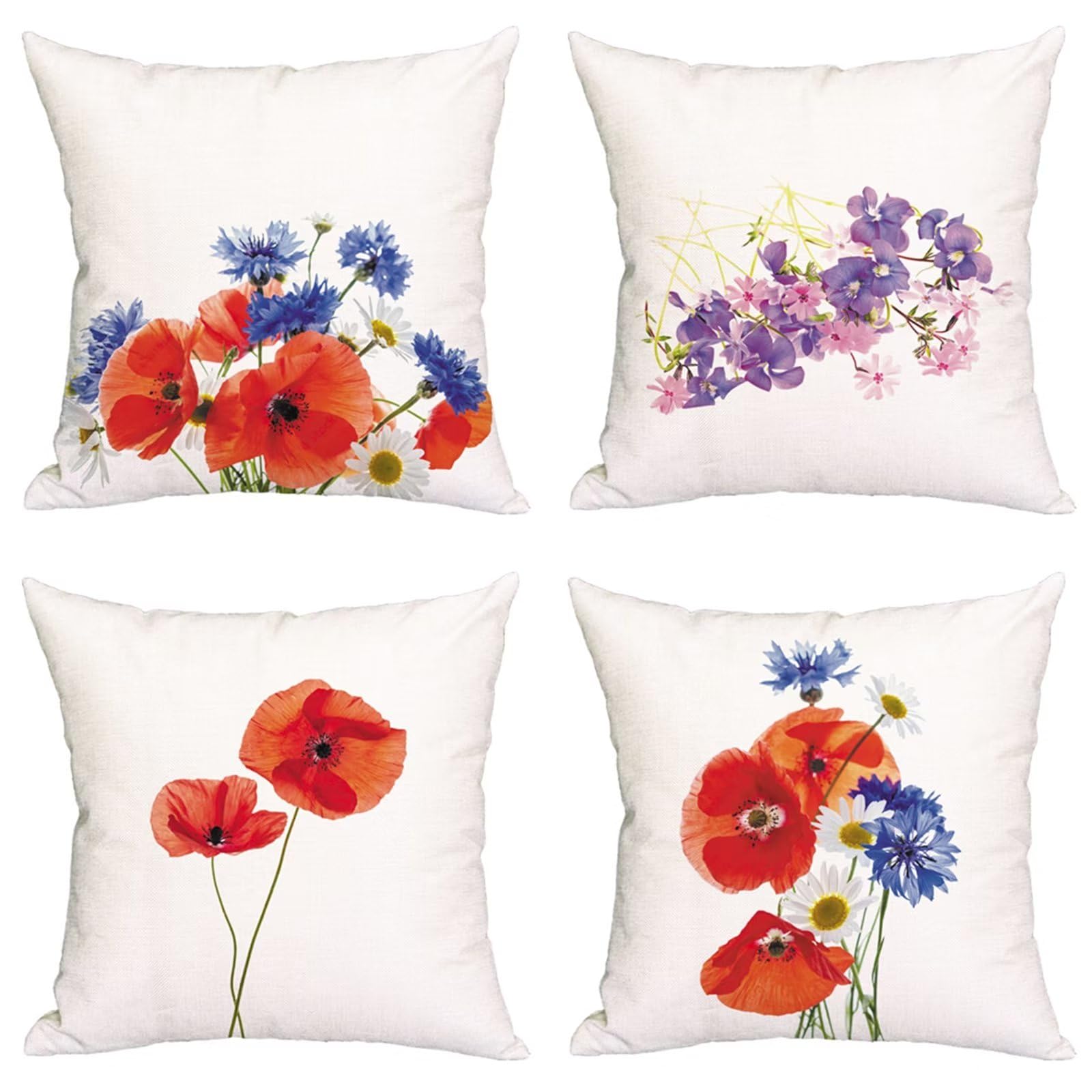 Fiore rosso Cuscini Divano 65x65cm,Federe per Cuscino Divano Velluto Decorativi Copricuscini 4 Pack Copricuscini Divano Quadrati per Casa Giardino Esterno Divano Sedia Cuscini YG1124