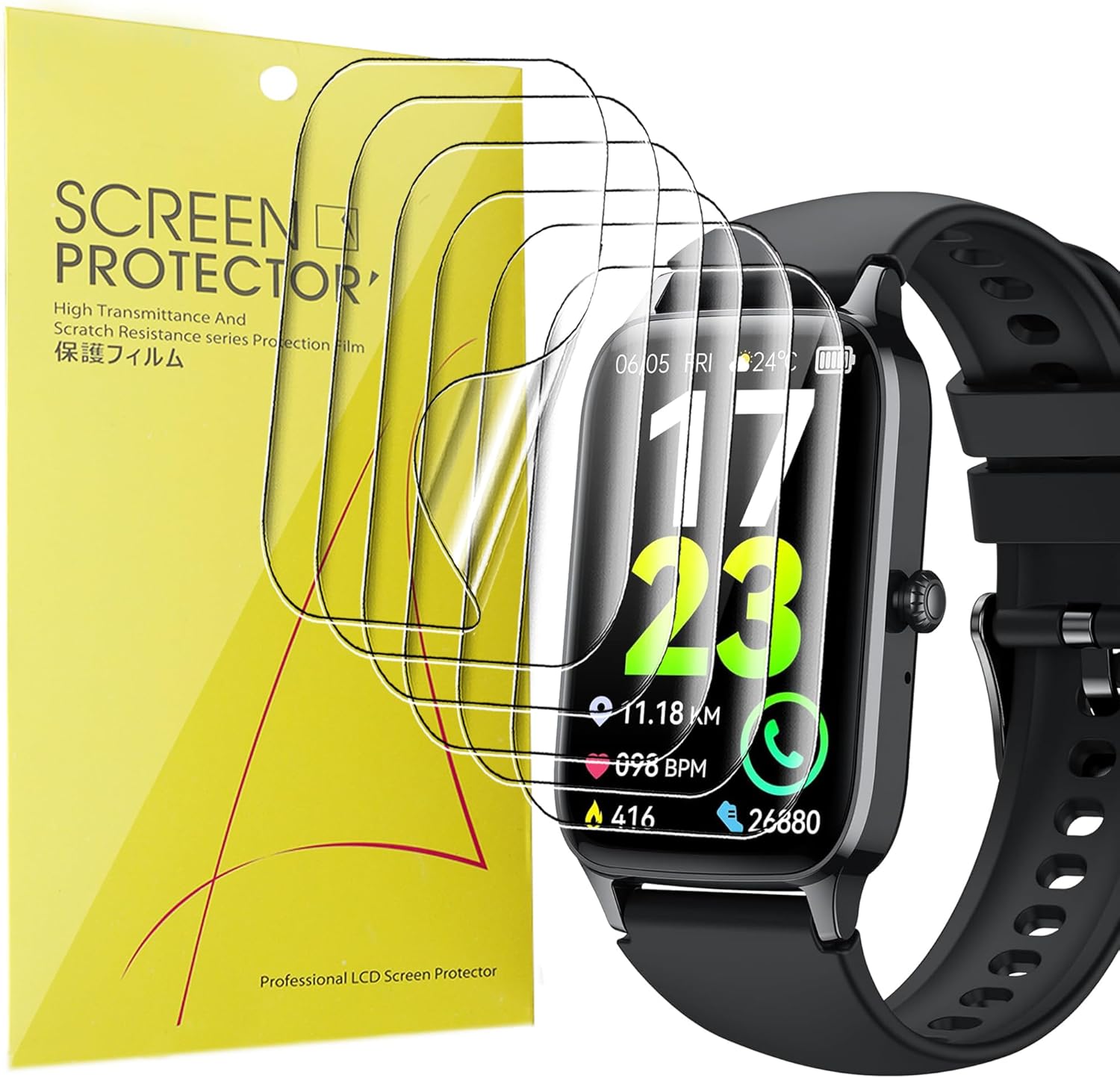 Lamshaw TPU Screen Protector [6 Pack] - Compatible With EGQINR T90 1.91" Smartwatch