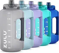 Garrafa de água ZULU Goals, 1,8 L, com marcador de tempo motivacional, com alça de transporte, cinza