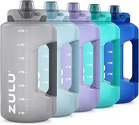 Garrafa de água ZULU Goals, 1,8 L, com marcador de tempo motivacional, com alça de transporte, cinza