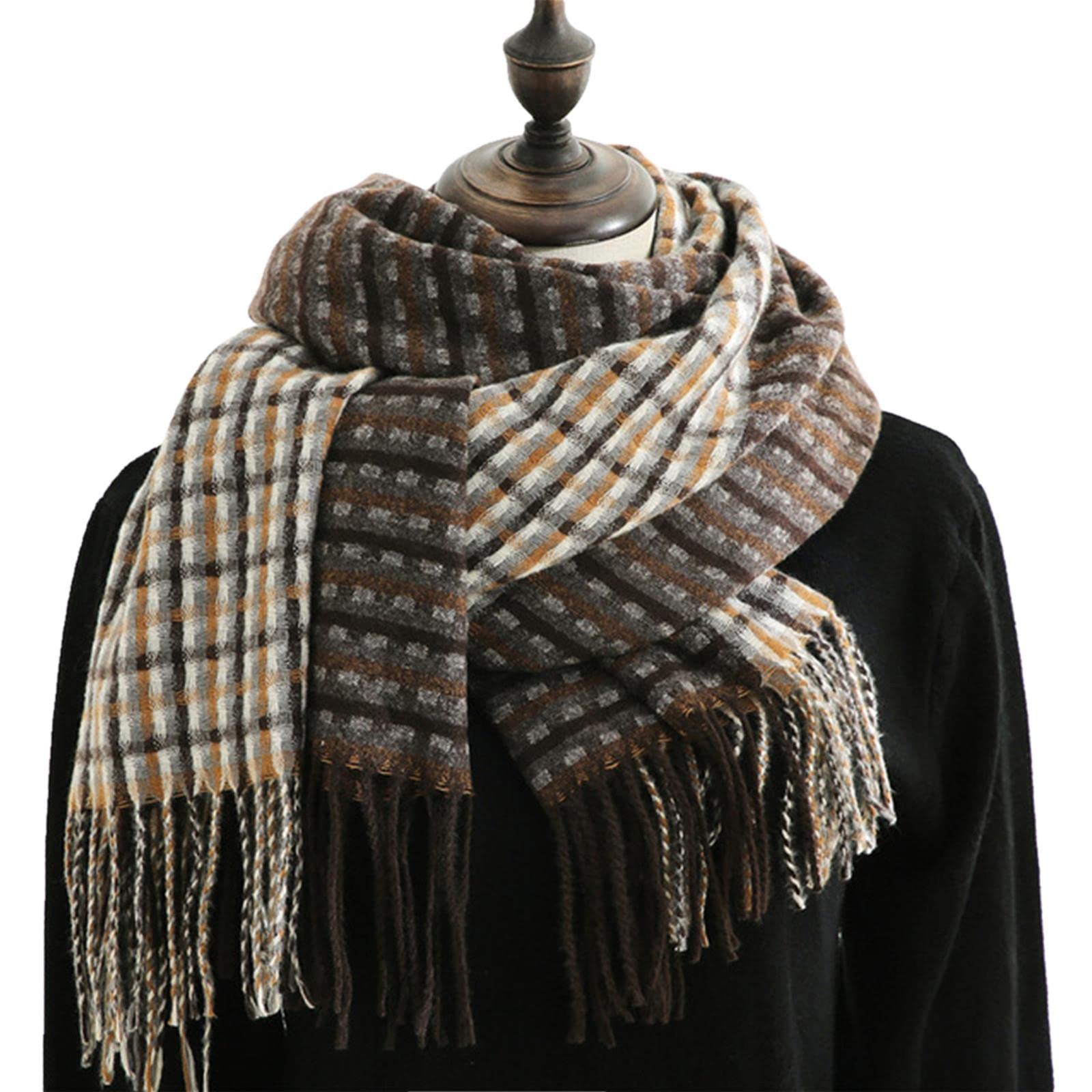 VDCVADKYE woolen scarf,cashmere shawl, Woman Winter Scarf Shawls Winter Wraps Plaid(Khaki)