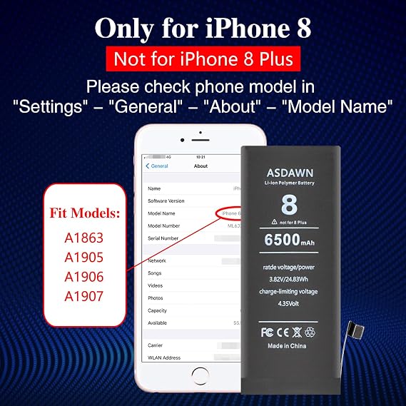 ASDAWN 6500mAh Battery for iPhone 8 (Not for 8 Plus)