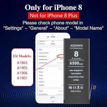 ASDAWN 6500mAh Battery for iPhone 8 (Not for 8 Plus)