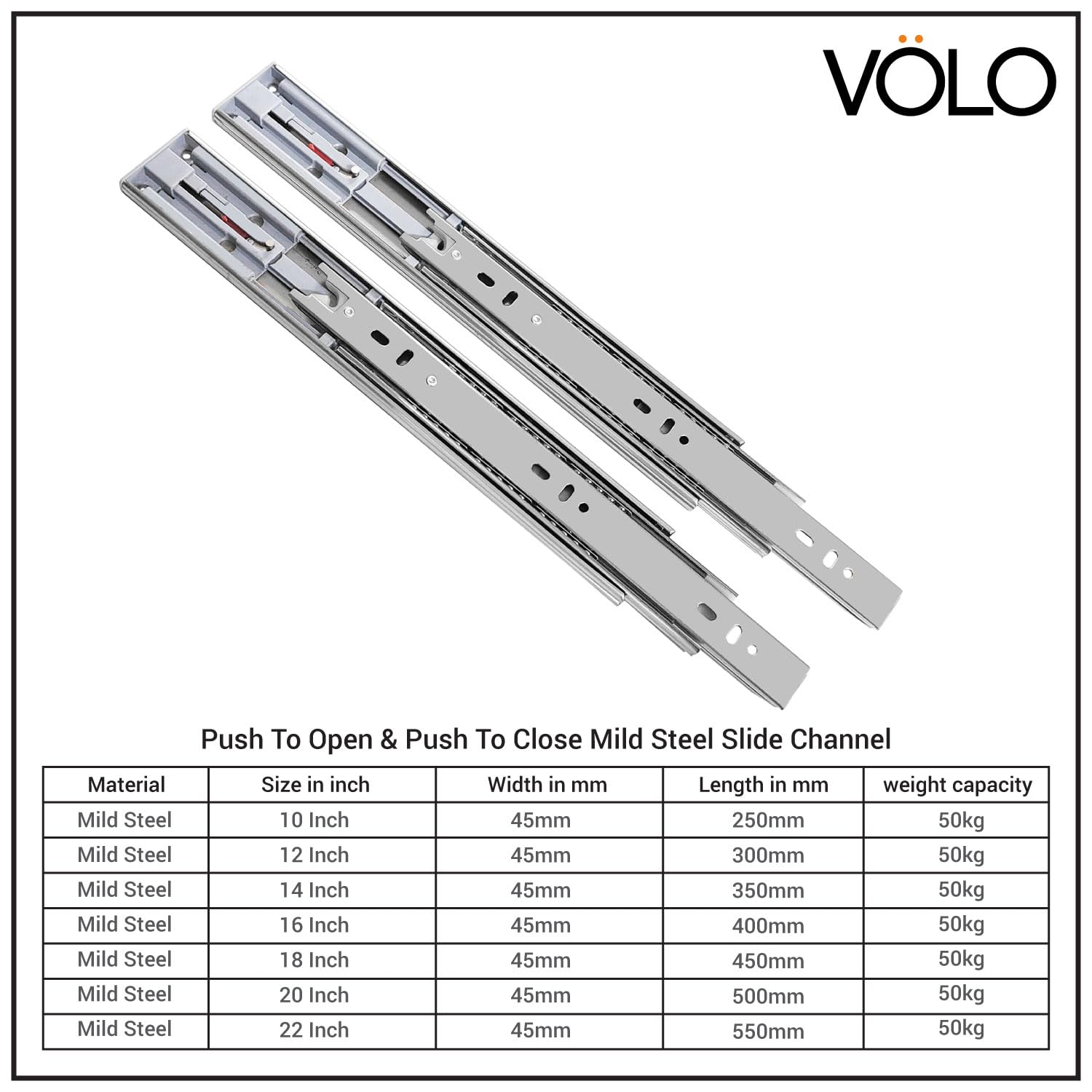Volo Telescopic Drawer Slides - Push to Open -2 Volo Telescopic Drawer Slides - Push to Open -2