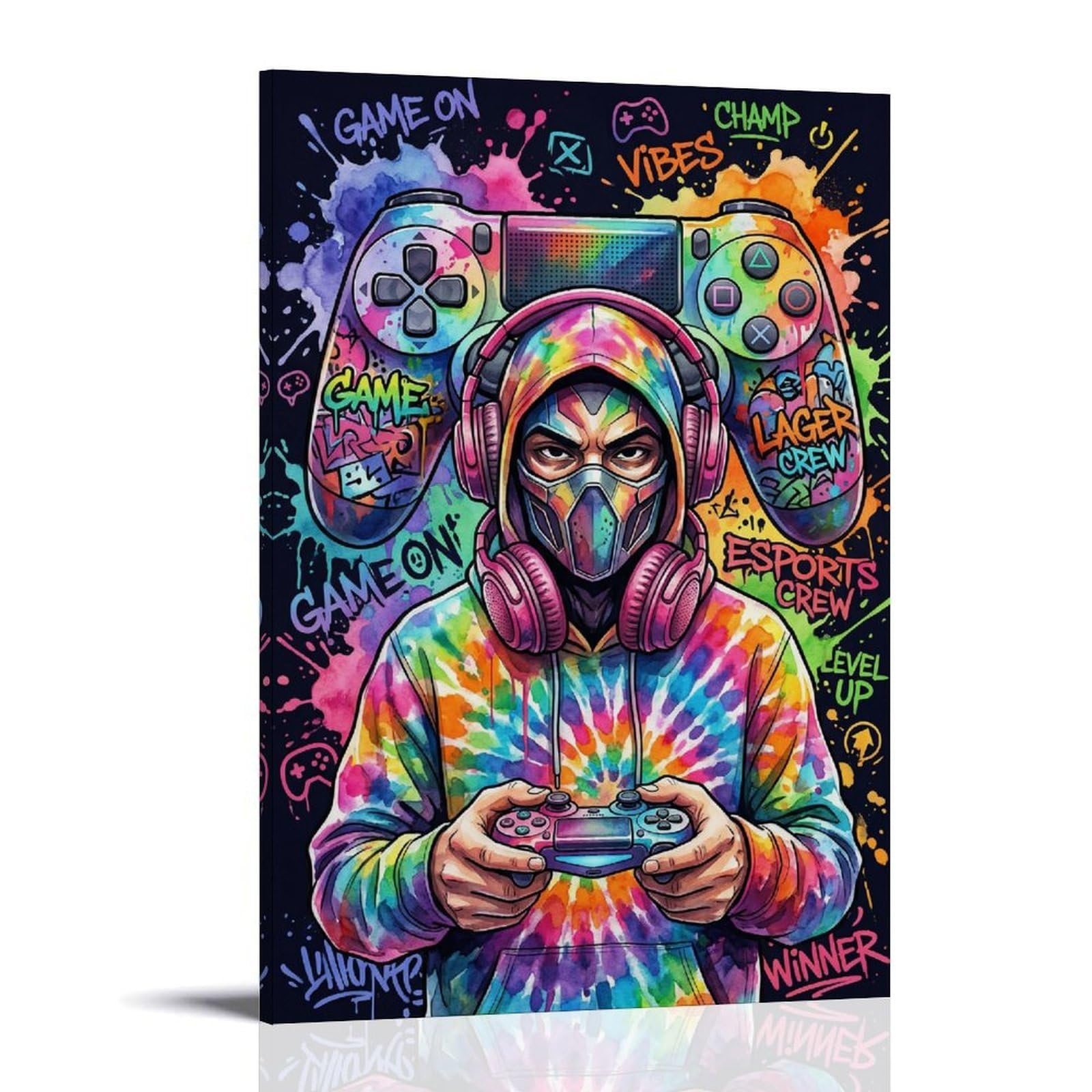 Decoración de habitación de jugadores para niños, arte de pared de graffiti, audífonos, impresión en lienzo, póster de videojuegos, para dormitorio de adolescentes, dormitorio, sala de juegos, hogar