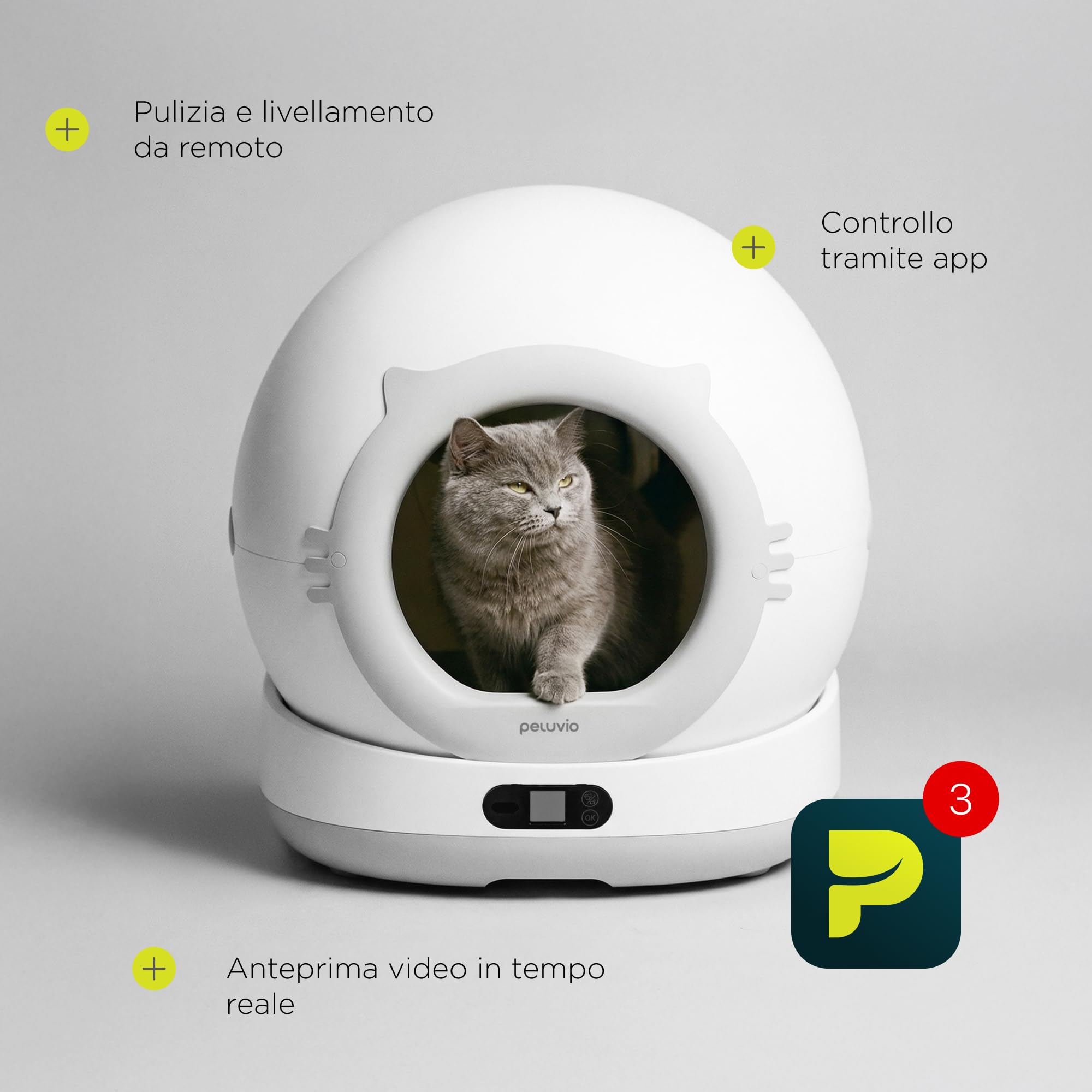 Pearl Lettiera Autopulente per Gatti Wi-Fi con Camera 1080p | Sensore ToF 3D, Capacità 72 L, Contenitore Rifiuti 7 L, App, Touchscreen, 45 dB, per Gatti da 1 a 10 kg