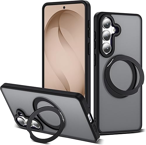 Miniatura 66 de Funda para Samsung Galaxy S25 con soporte de anillo magnético giratorio de 360°, compatible con protección militar Mag-Safe, a prueba de golpes,