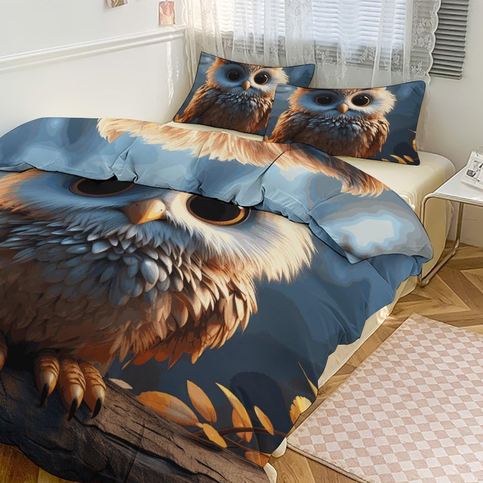 Couvre-lit hibou épais idéal pour réchauffer l'ambiance d'une chambre d'hôtel ou de vacances