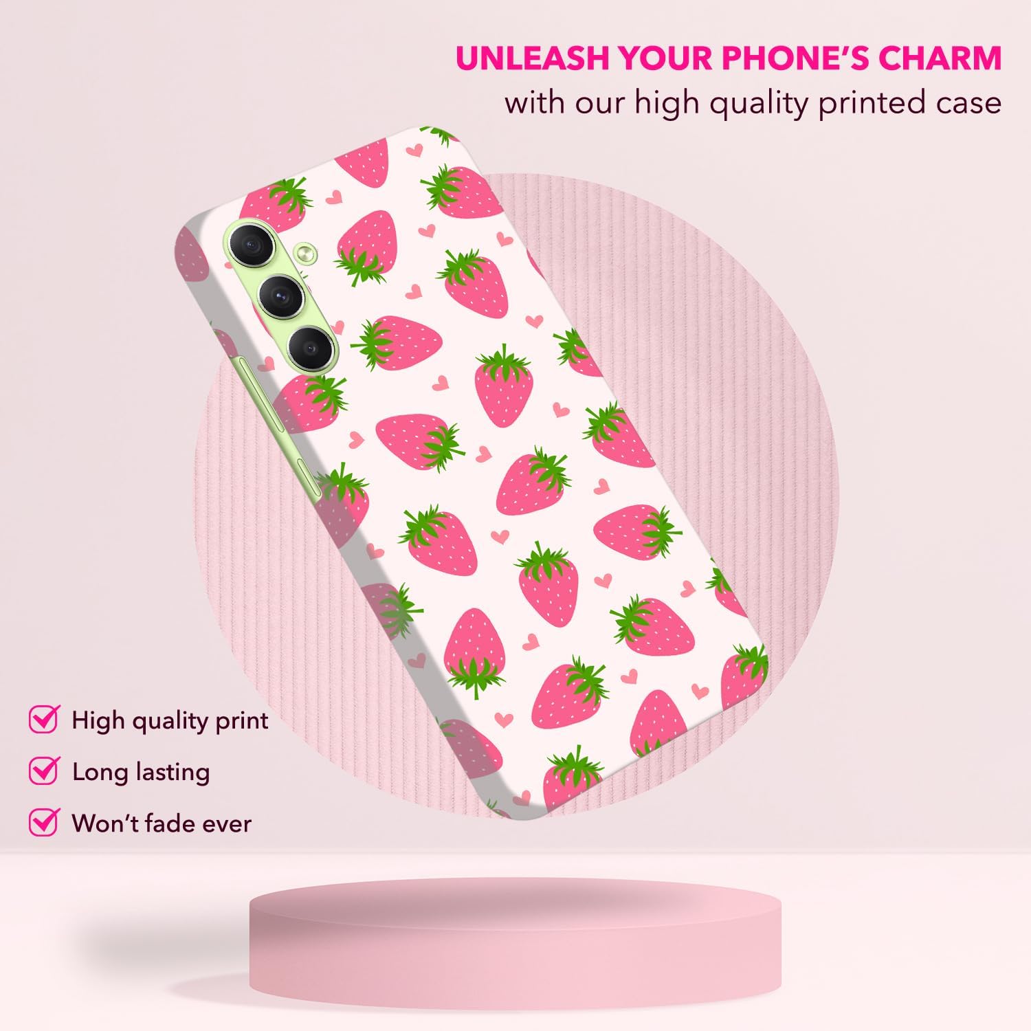 Back Case for Samsung Galaxy A54 5G, Samsung A54 Case with Stylish Strawberry Pink Pattern Design Printed Cute, Sleek Durable Hardshell Protective Case/Cover for Samsung A54 5G - Image 6