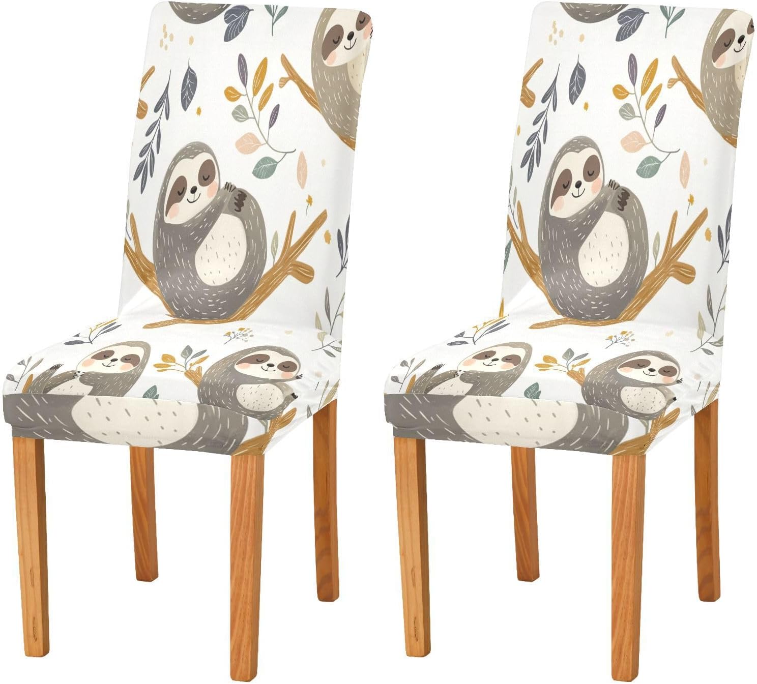 ALAZA Chair Covers for Dining Room, Cute Sloths Hand Drawn Animal Stretch Chair Cover Sets Chair Protector Removable Washable for Ktichen Restaurant Hotel