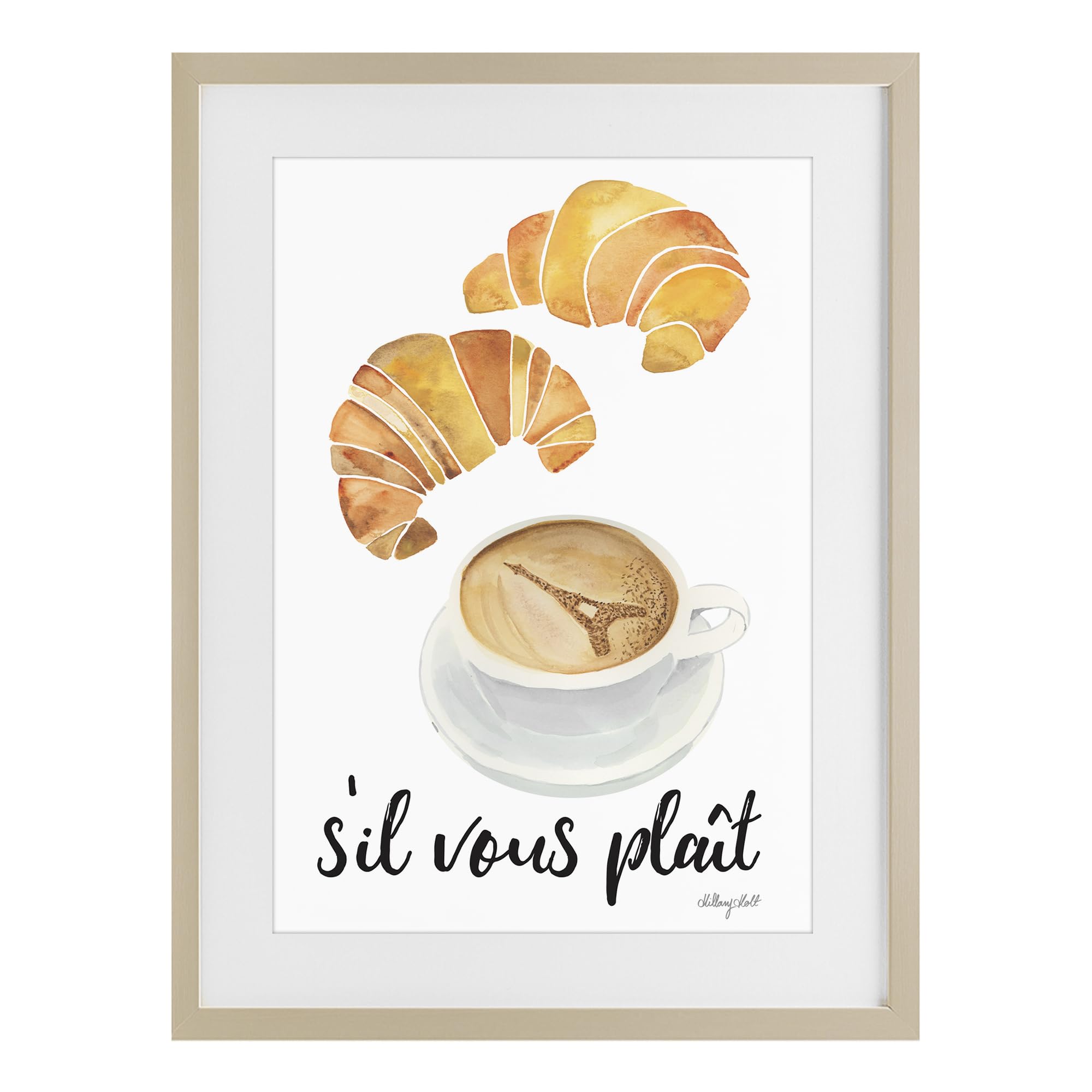 Stupell Industries 'Paris Croissant and Coffee', Framed Print Under Glass, Brown, 17 x 23 Inches, Easy to Hang and Sturdy, Made in USA, by Hillary Holt