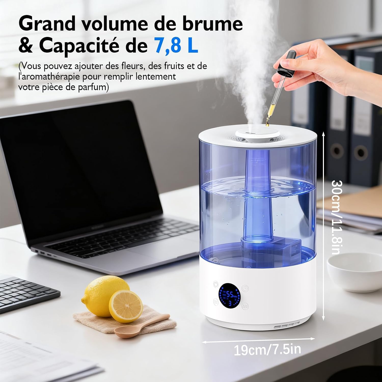 Humidificador de Aire para Bebés de 7,8 L,Llenado Superior con vapor frío,3 Modos de Pulverización,Humidificador Silencioso de 20 dB,Adecuado para Salas de Estar y Dormitorios