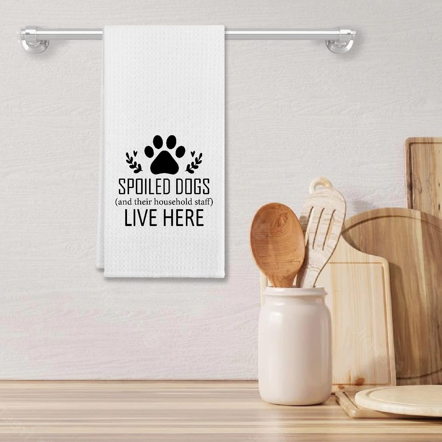 Spoiled Dogs Live Here Farmhouse Kitchen Cotton Dish Cloths & Tea Towels, 24 X 16 Inches, Gifts For Dog Lovers - Image 3