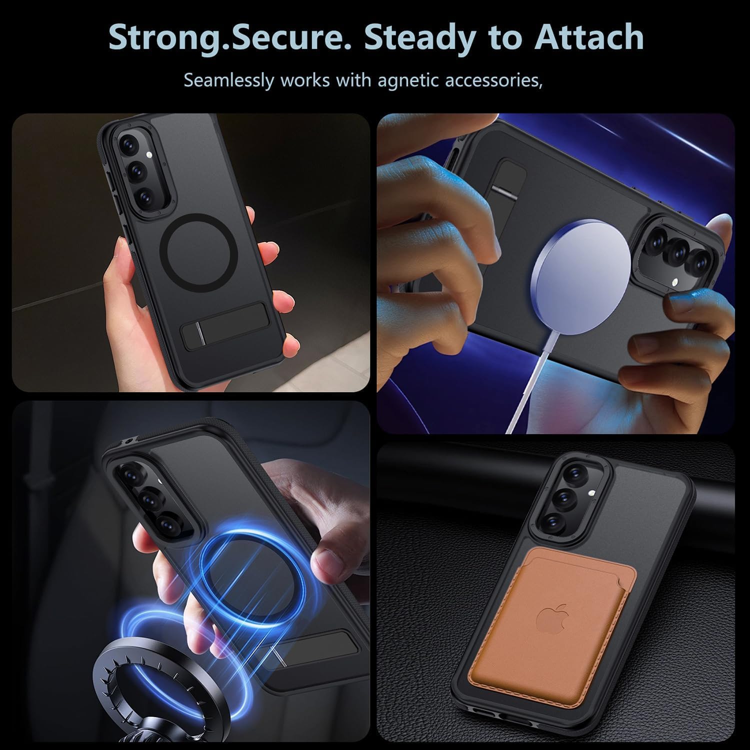 for Samsung Galaxy S23 FE Case, [Compatible with MagSafe], Adjustable Kickstand,Military Grade Drop Tested, Translucent Matte Phone Case for Galaxy S23 FE Case (Black) 22