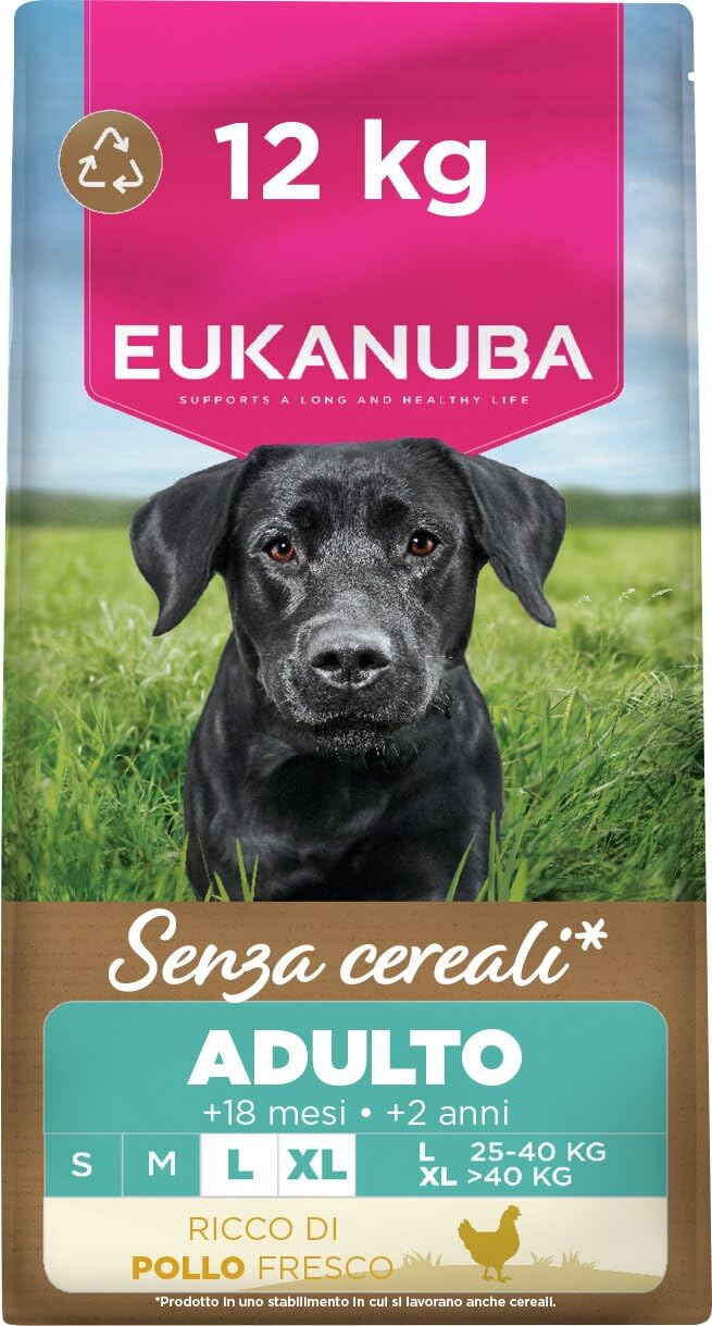 EUKANUBA Cibo secco per Cani senza cereali con pollo fresco per razze di taglia grande - Alimento secco premium privo di cereali per Cani adulti, 12 kg