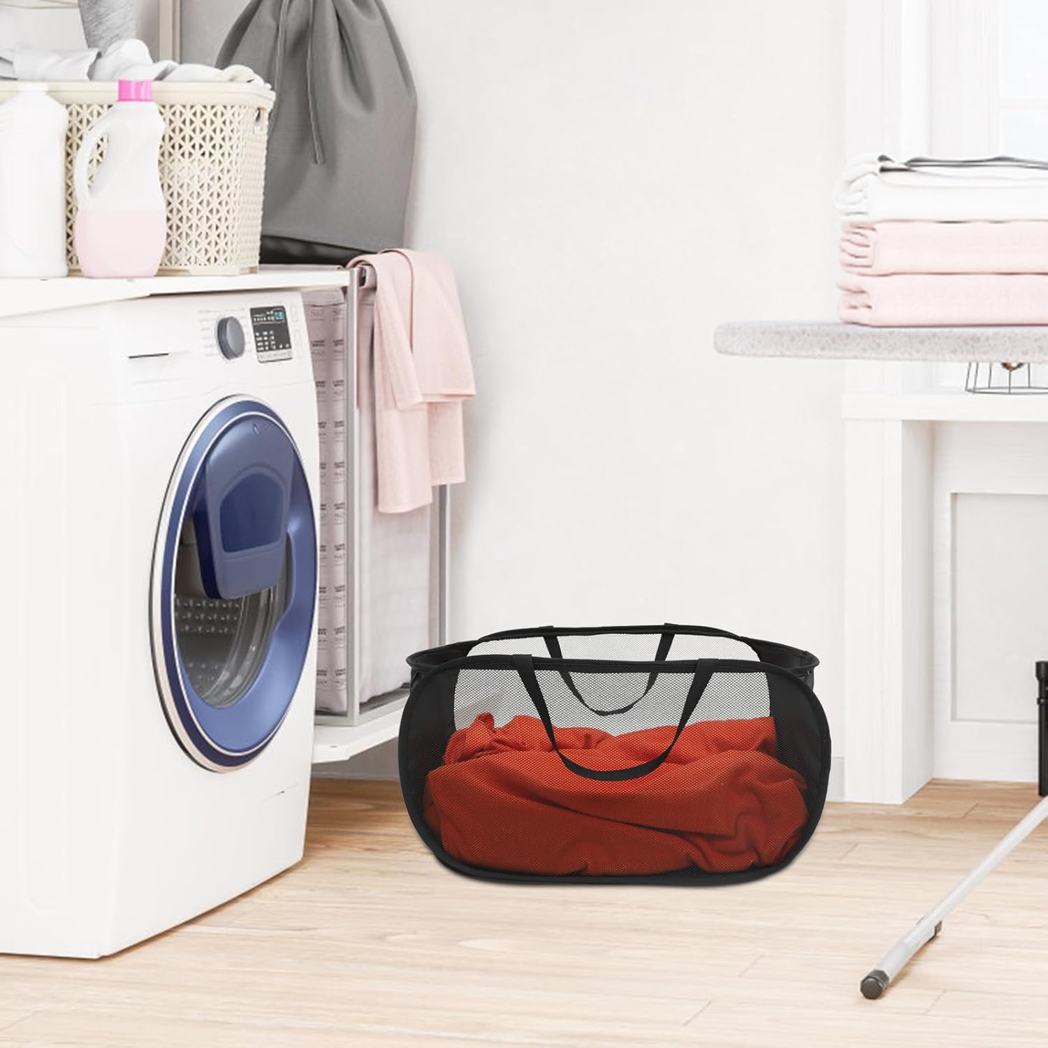 Large Foldable Mesh Laundry Basket with Handle, Pop-up Collapsible Dirty Clothes Hamper for Storage and Home Organization, Lightweight Breathable Laundry BagNO.5196